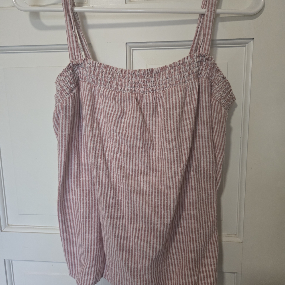 3 For $15 Old Navy Pink and White Striped Smocked Strap Camisole
